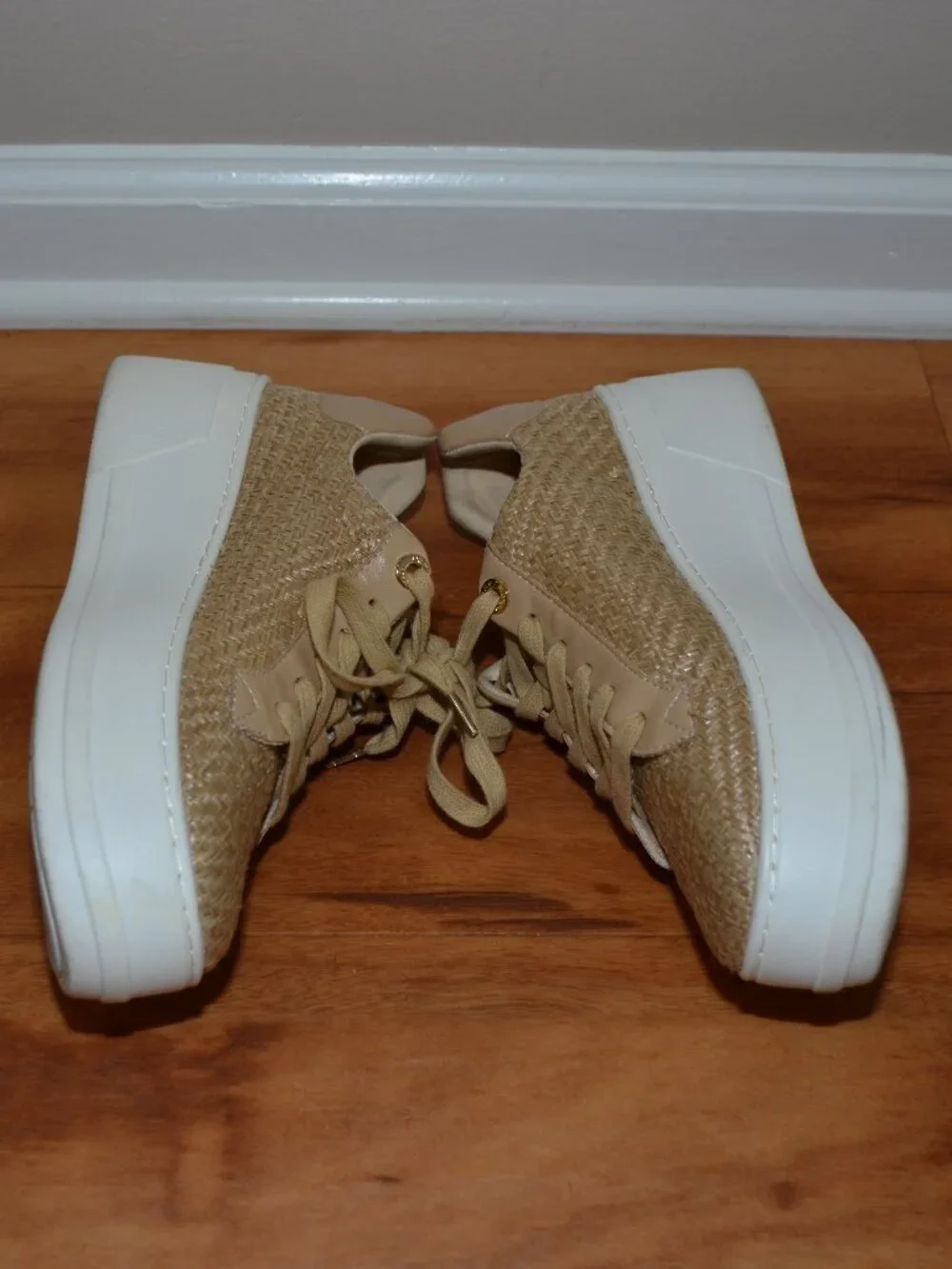 Dune London Episode Natural Beige Raffia Faux Leather Comfort sneakers, 38 (8)